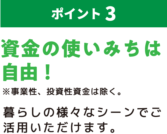 【ポイント３】資金の使いみちは自由！